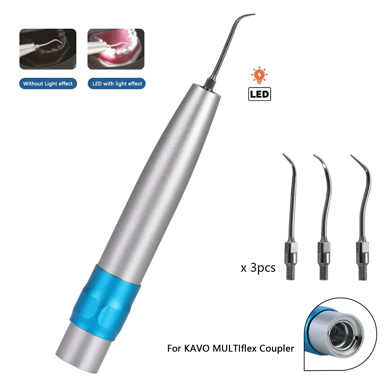 Dental Air Scaler Fiber Optic Ultrasonic LED SONICflex Sonic L Handpiece 3Tips For Kavo Quick Coupler