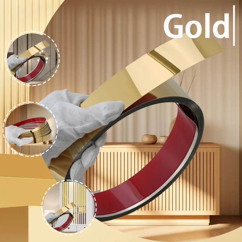 شريط حواف من الفولاذ المقاوم للصدأ ذاتي اللصق بطول 5 أمتار، مع طبقة سطحية ولاصق على الظهر، سهل التركيب