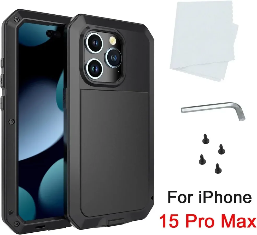 

Full-body Heavy duty shockproof cover for iPhone 15 14 13 12 11 Pro Max XS XR 8 7 Plus aluminum metal case screen protector