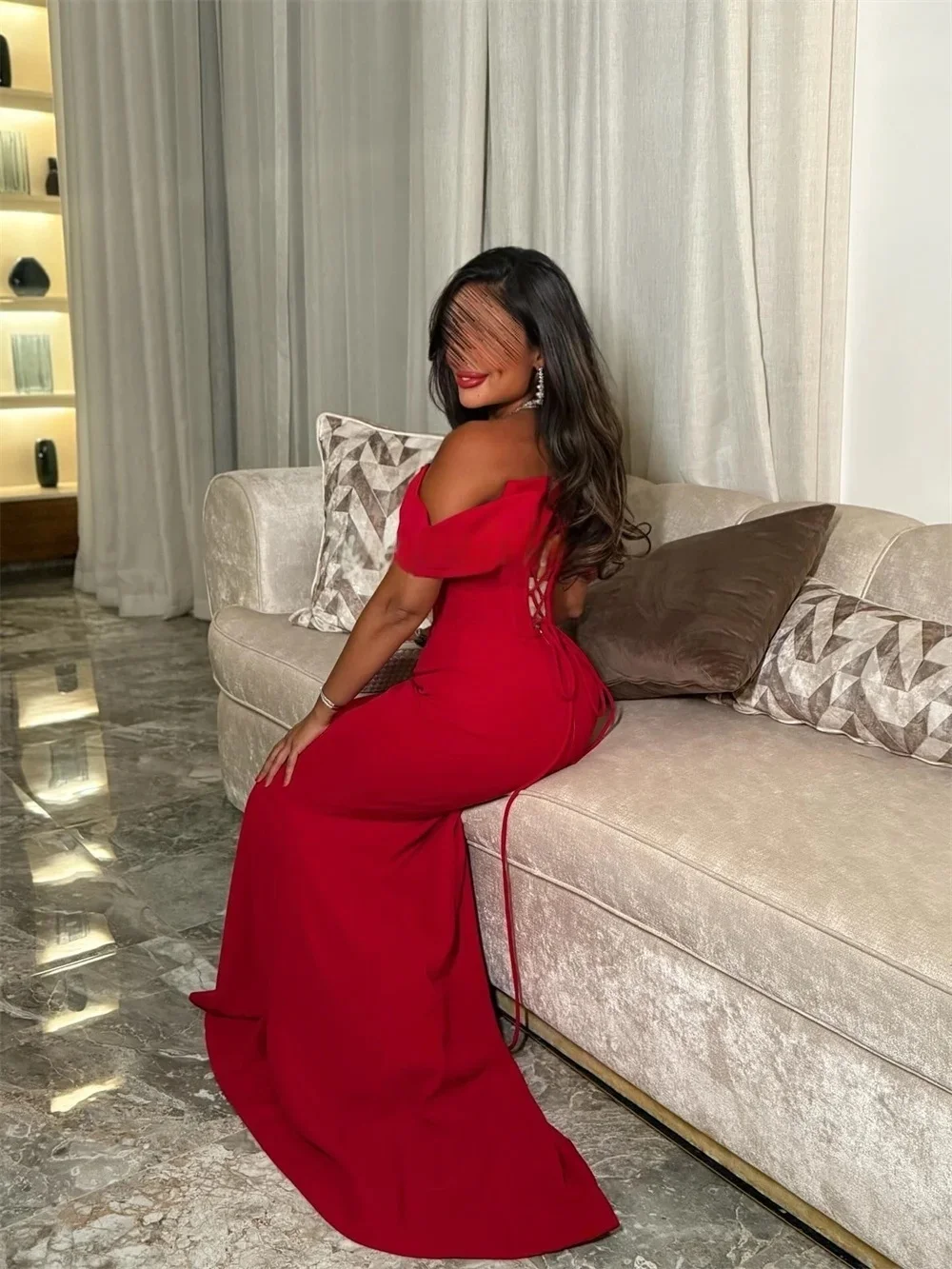 Rotes trägerloses Party-langes maßgeschneidertes Anlasskleid Abendkleider Abschlussball Pastrol Unisex Jersey Retro Dubai Saudi Arabisch Maßgeschneidert