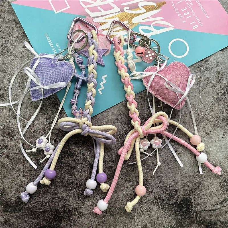 Key Ring Accessories Fabric Bag Charms Luxury Bead Lanyards Credentials Women's Bags Key Tags Car Keychain Decorative Chain