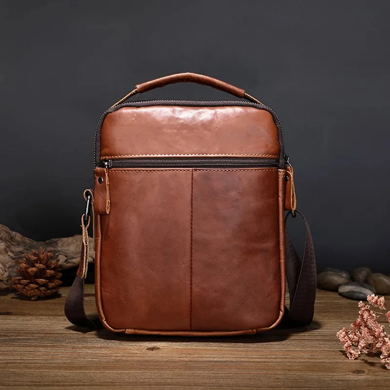 Genuine Leather Business Men's Crossbody Fashion Cowhide Male Shoulder Vintage Messenger Small Hand Tote Bag