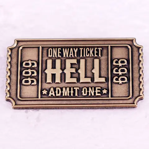 666 One Way Ticket Admit One Badge Vintage Enamel Pin Brooch Halloween Jewelry Gift