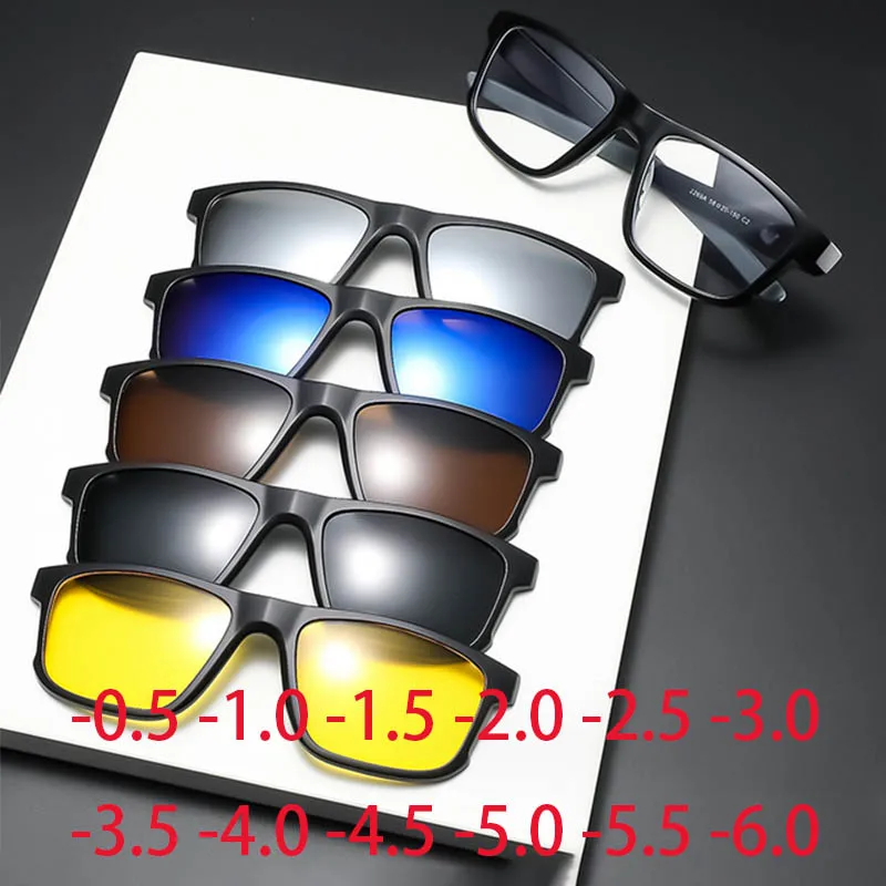 

2269 New Retro Set Of Sunglasses For Women Goggle Magnetic Clip Sun Glasses TR Cat Eyes Frame -0.5 -1.0 -2 to -6