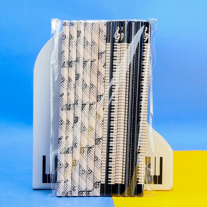 12 runde HB-Bleistifte mit Musiknoten-Klavier-Design in Schwarz und Weiß, perfekt zum täglichen Zeichnen und Schreiben – Detail 2