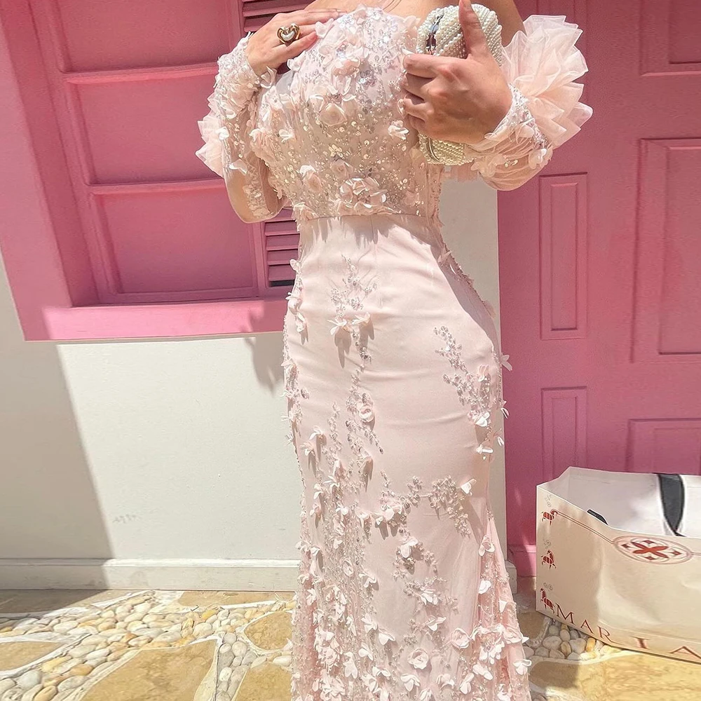 

Customized Exquisite Pleats Flowers Crystal Sequined Strapless Evening Dresses Luxury Mermaid Off the Shoulder Jersey Prom Gowns