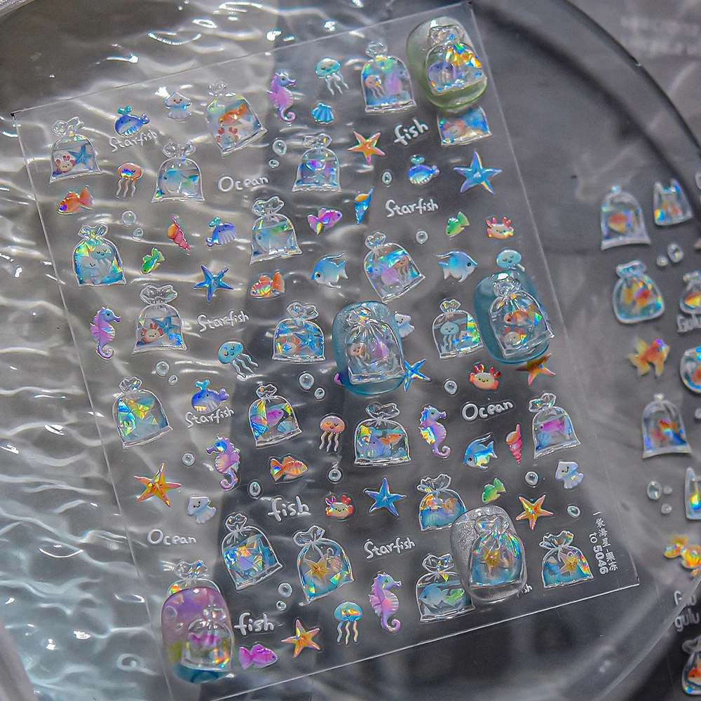 1 قطعة 5D ذهبية المحيط لطيف مسمار الفن ملصق نجم البحر قذيفة فقاعة معبأة في حقيبة الأحمر كوي مسمار ملصق مائي الكرتون لاصق مسمار المنزلق