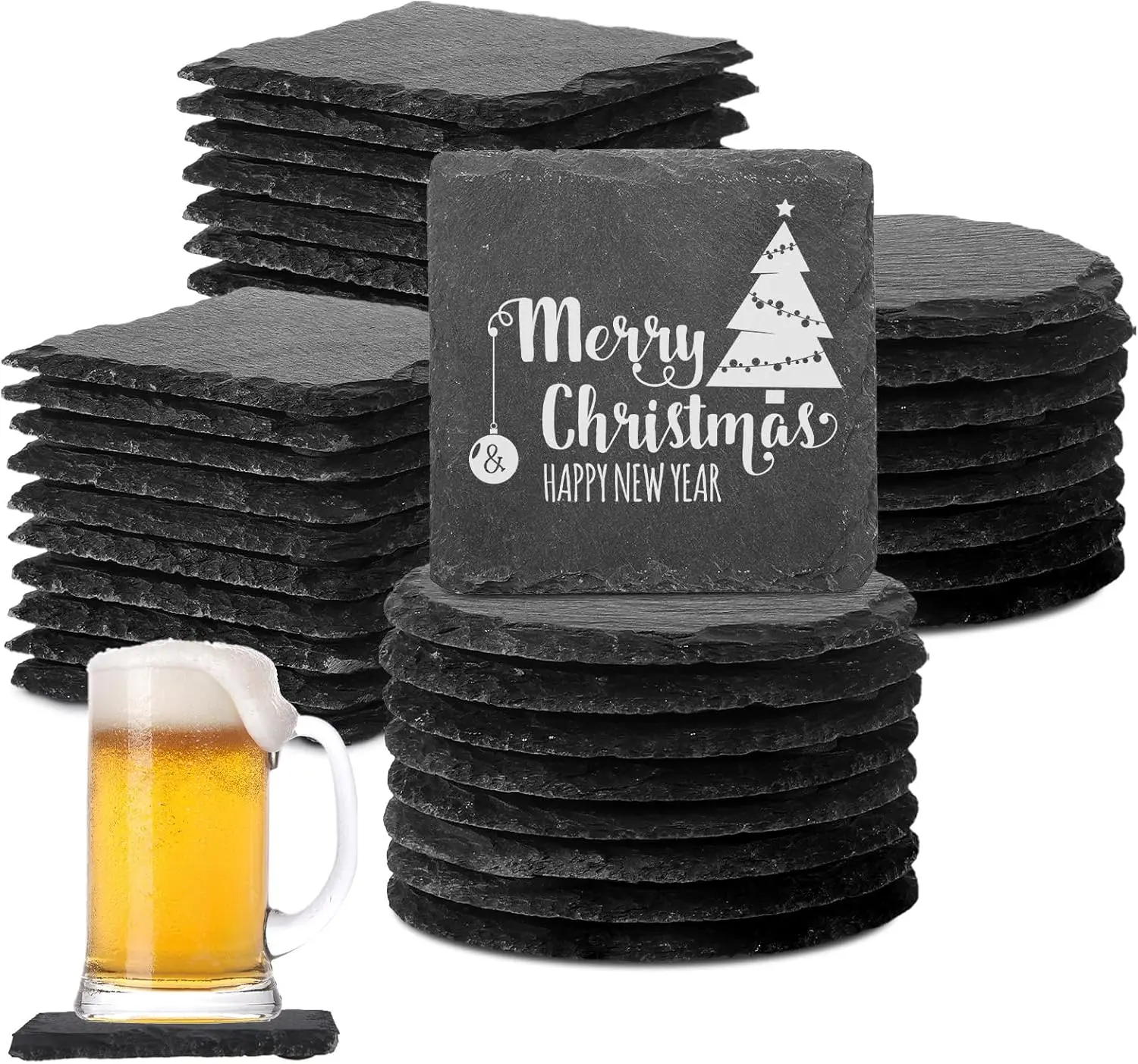 

72 Pcs Black Slate Coasters Set - 4 Inch Square & Round for Laser Engraving, DIY Gifts, Wedding Party