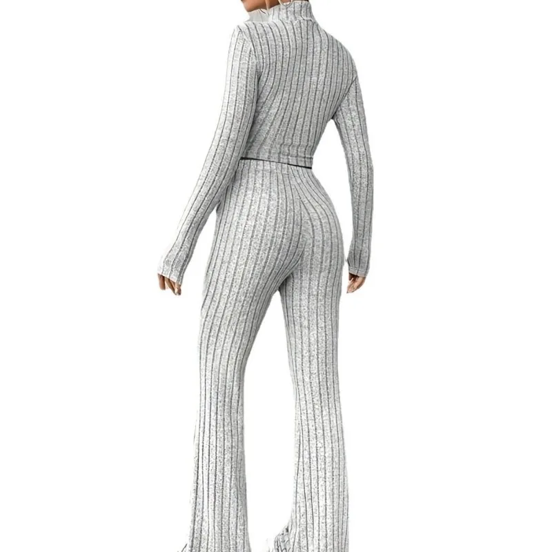 Knitted Long Sleeved Hooded Sweatshirt and Loose Trousers Spring Two Piece Suit Set