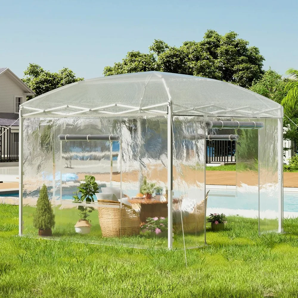 

Pop-up Greenhouses for Outdoors Indoor with Adjustable Reinforced Frame, Portable Walk in Greenhouse with 2 Roll-up Zipper Doors