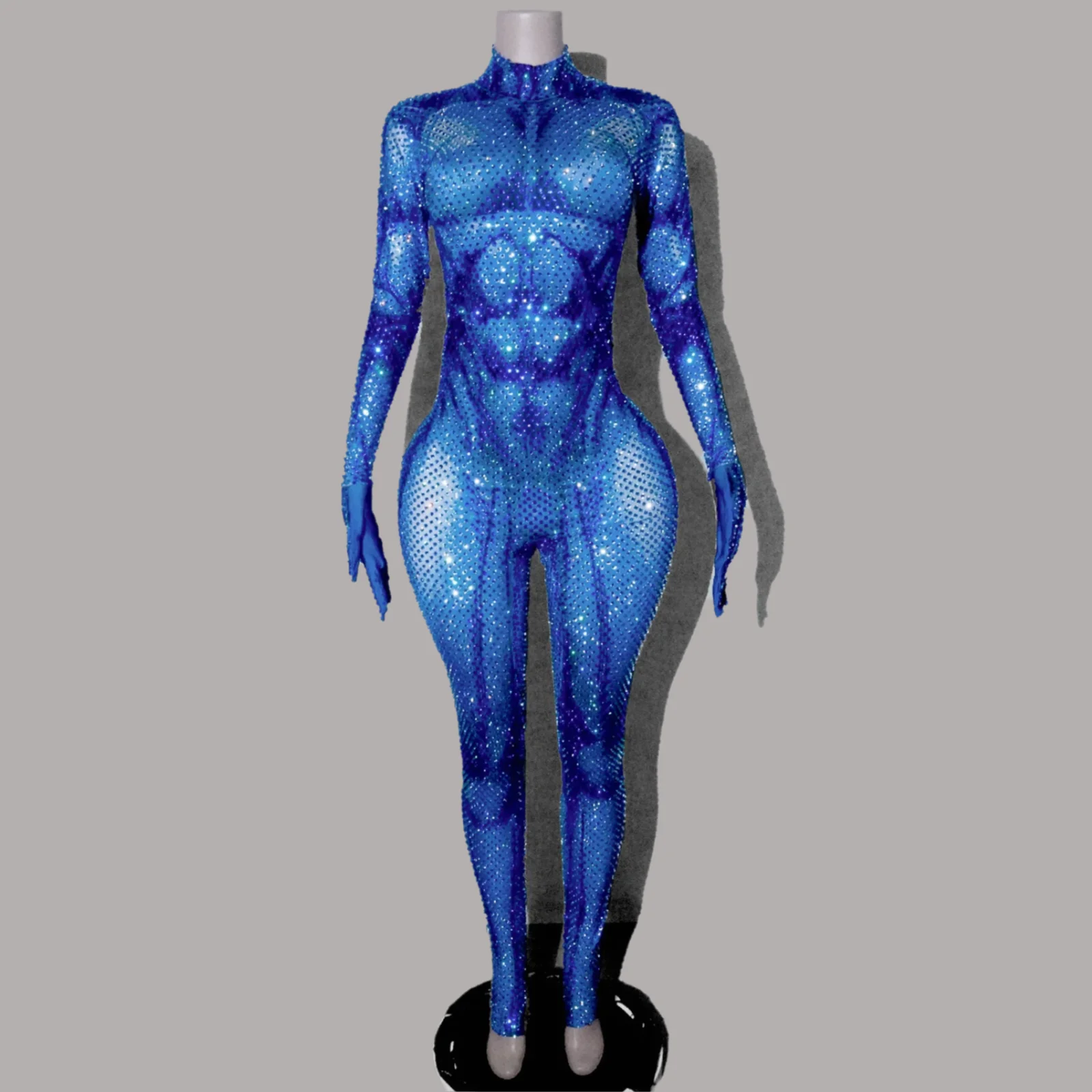 

Men's Luxurious Rhinestones Jumpsuit Spandex Elastic Bodysuit Sexy DJ Nightclub Stage Wear Dance Costume Muscular man Bar Dancer