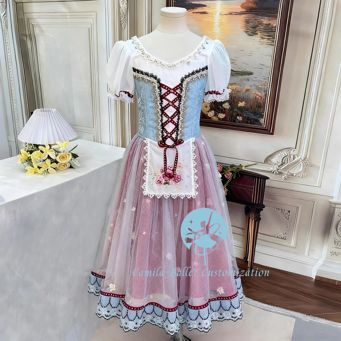 Newly tailored Giselle farmer's daughter ballet competition performance long gauze skirt, suitable for both adults and children