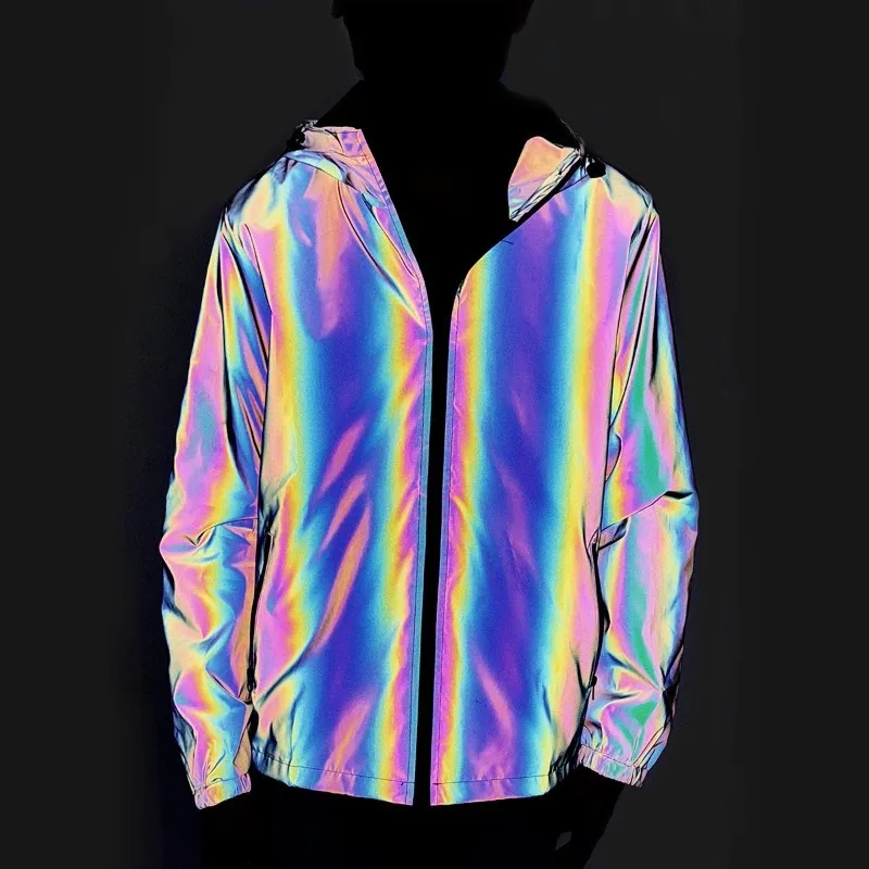 سترة عاكسة للضوء متغيرة الألوان للرجال سترة واقية بقلنسوة للجري وركوب الدراجات آمنة عالية الوضوح ملابس خارجية للخريف #5