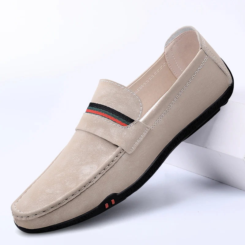 Genuine Leather Designer Luxury Casual Shoes Striped Loafers for Men Women Driving Shoes Plus Size 37-45 Moccasins Slip on Flats