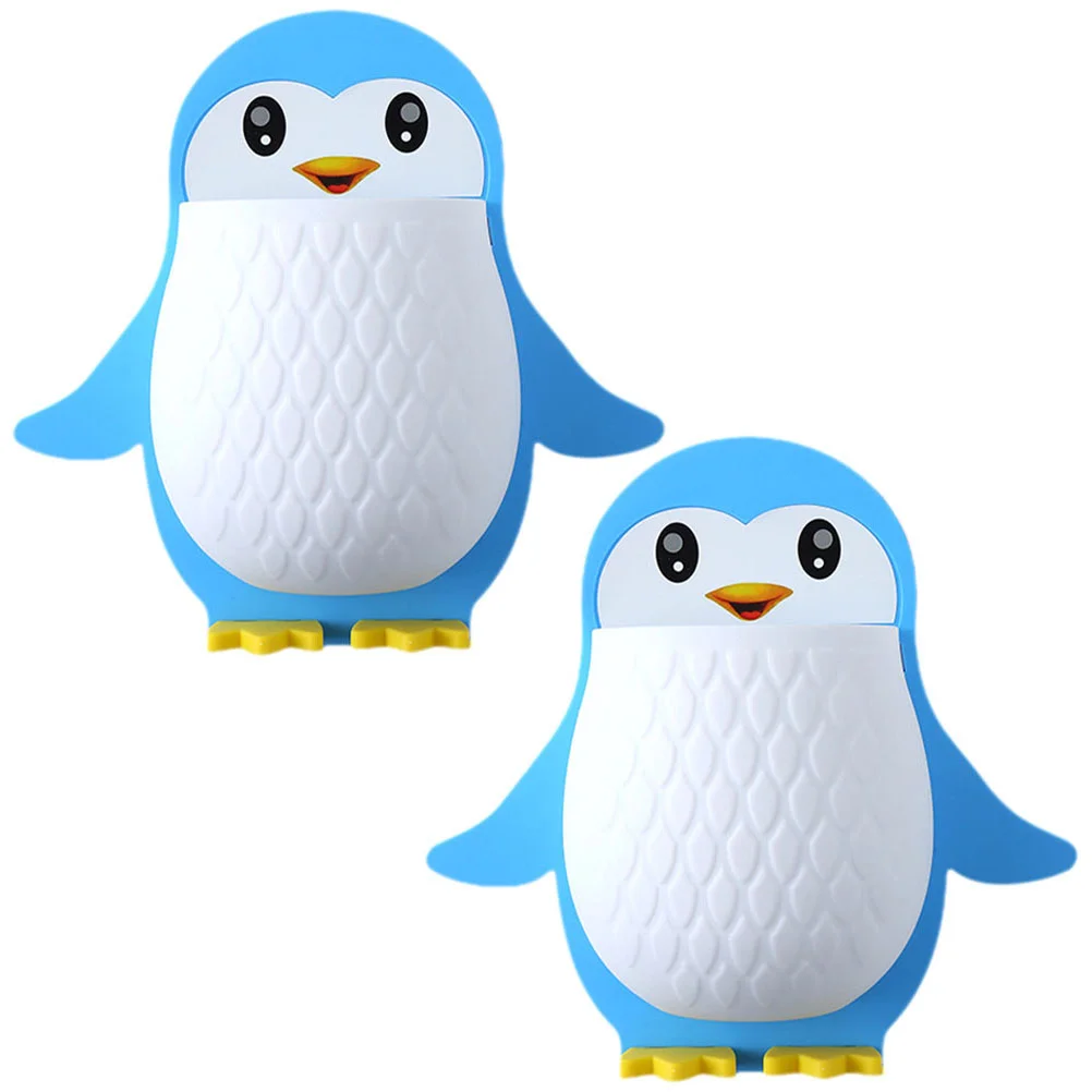 

2 Pcs Penguin Storage Box Remote Control Holder Wall Mounted Cup Plastic Adhesive Office