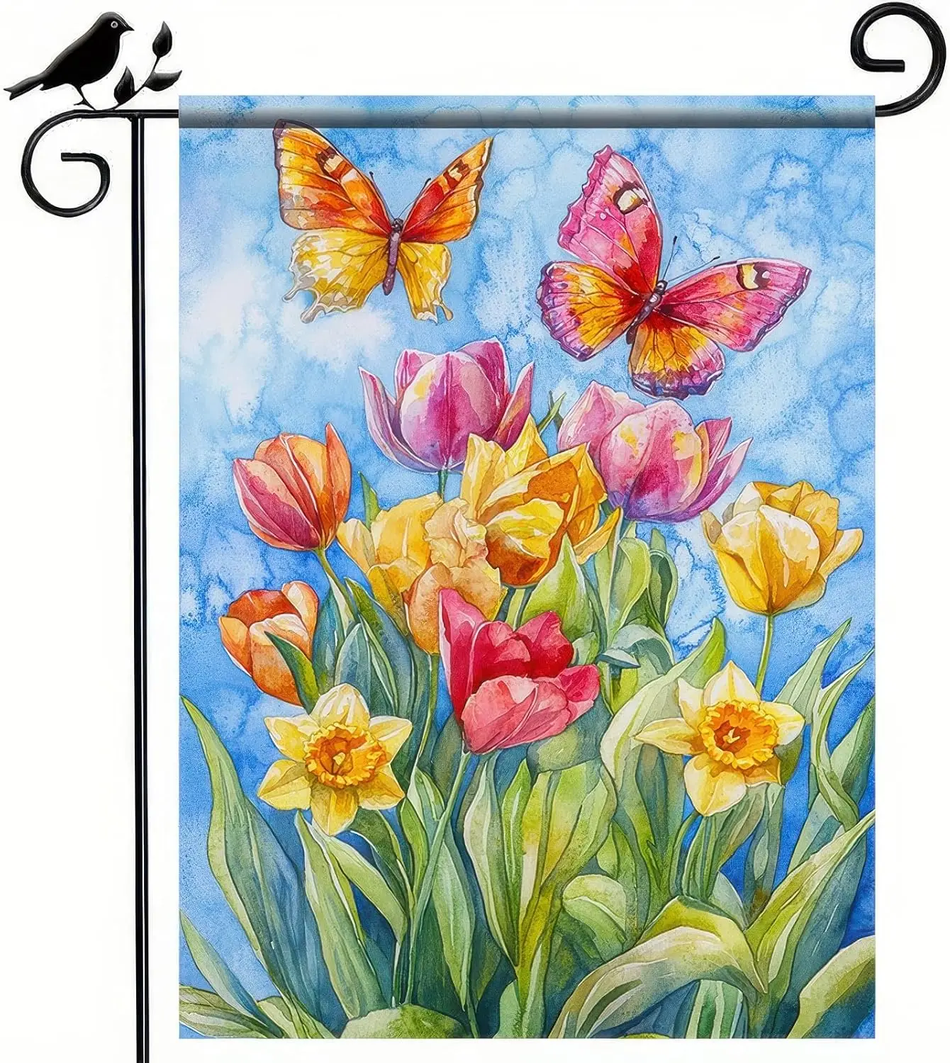 Hello Spring Garden Flag Flower Butterfly Yard Flags 12 x 18 Inch Double Sided Seasonal Flower Outdoor Decoration Flag Welco SSL