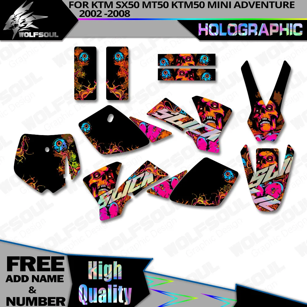 Motorcycle Holographic Background Graphics Decals Stickers Kit For KTM SX50 MT50 KTM50 MINI ADVENTURE 2002 -2008 Custom