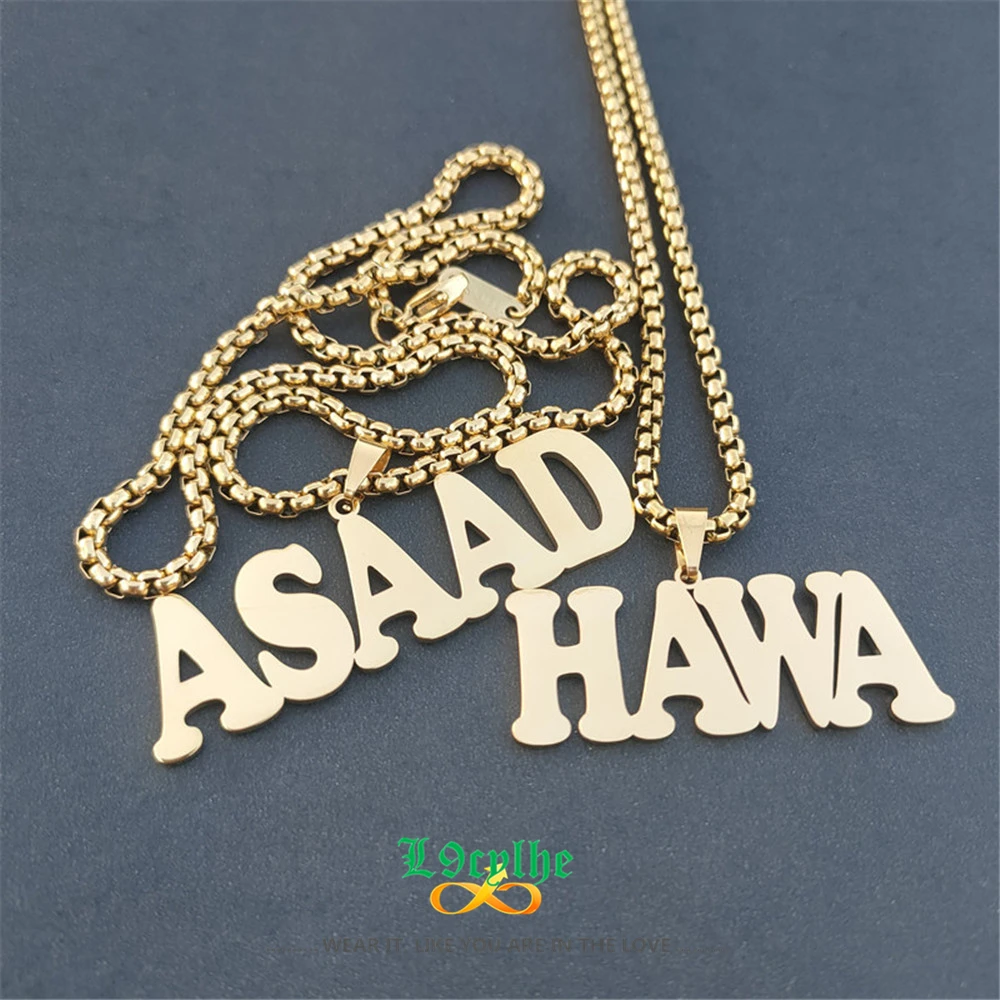 Beads Chain Block Name Pendant Necklace Men Custom Hip Hop Jewelry Personalized Nameplate Long Necklaces Punk Rose Gold Collar