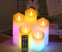 Battery operated or USB Rechargeable Pillar RGB Candle light Paraffin Dripped Wax Dancing Moving wick w/Remote Home Party Decor