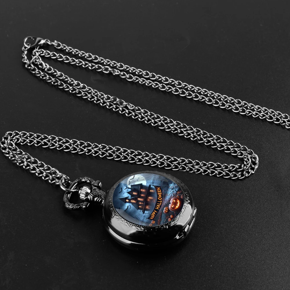 Halloween Cosplay Glass Dome Quartz Pocket Watch With Durable Chain Arabic Numeral Dial Halloween Gifts for Men Kids