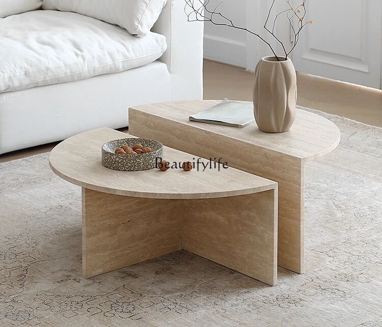 Wabi Sand wind travertine coffee table living room household simple round marble coffee table