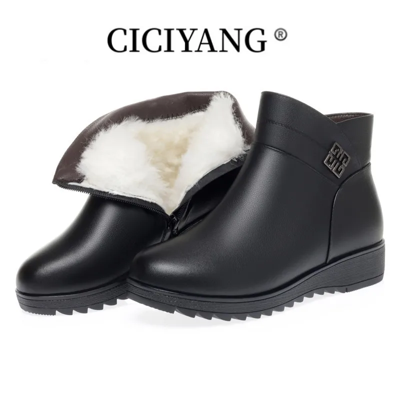 

CICIYANG Ankle Boots Women 2023 New Platform Winter Genuine Leather Snow Boots Heel Luxury Wool Boots Female