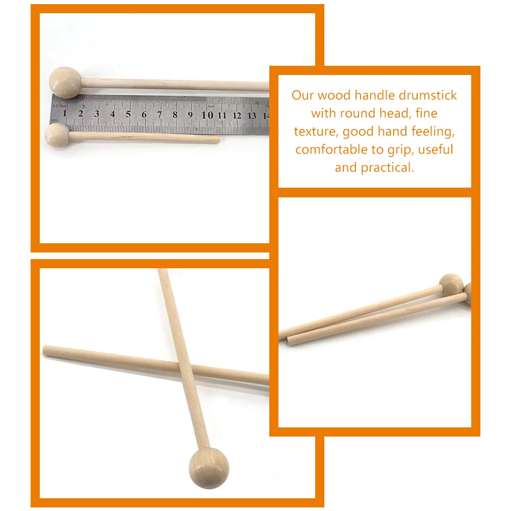 

2 Pairs 10 7CM 15 5CM Drumsticks Wooden Percussion Instrument Ethereal Durable Practice Concerts Round Head Wood