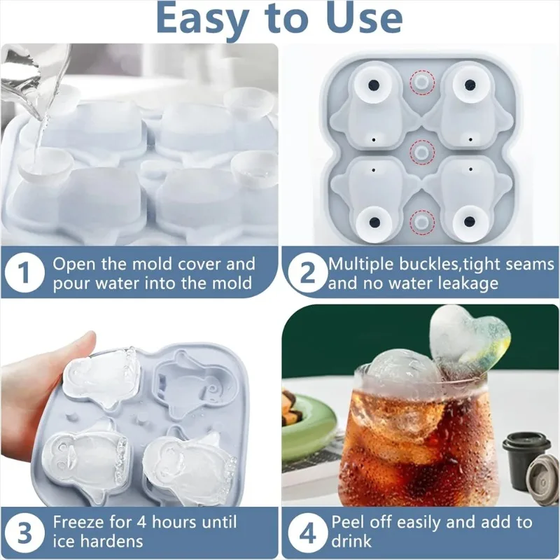 Ice Cube Tray,Silicone Ice Cube Tray with Lid,Penguin Ice Cube Trays for Whiskey Cocktails Gin Beer Juice, DIY Ice Cube Mold