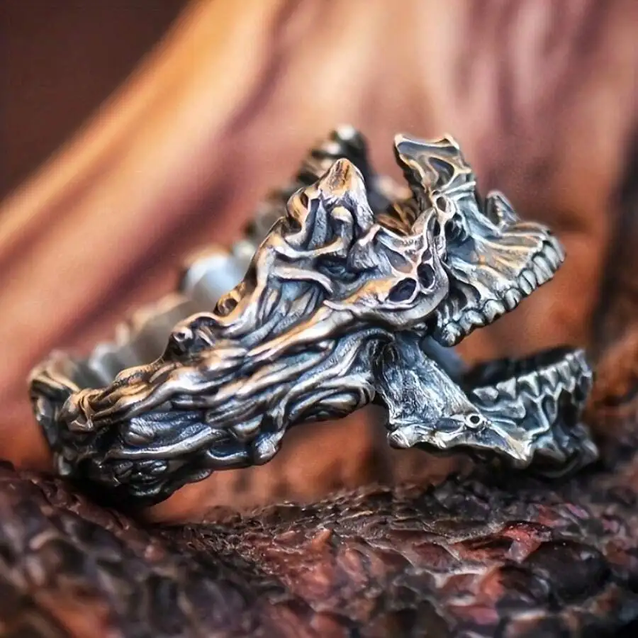 Vintage Gothic Death Skull Mask Ring Irregular Mouth Opening Demon Index Finger Ring Adjustable Opening Ring view 4
