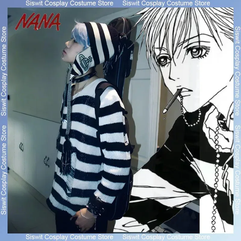 

Okazaki Shinichi Cosplay Costume Anime NANA Role Play Uniforms Stage Show Suits Unisex Stripe Sweater Carnival Party Dress Up