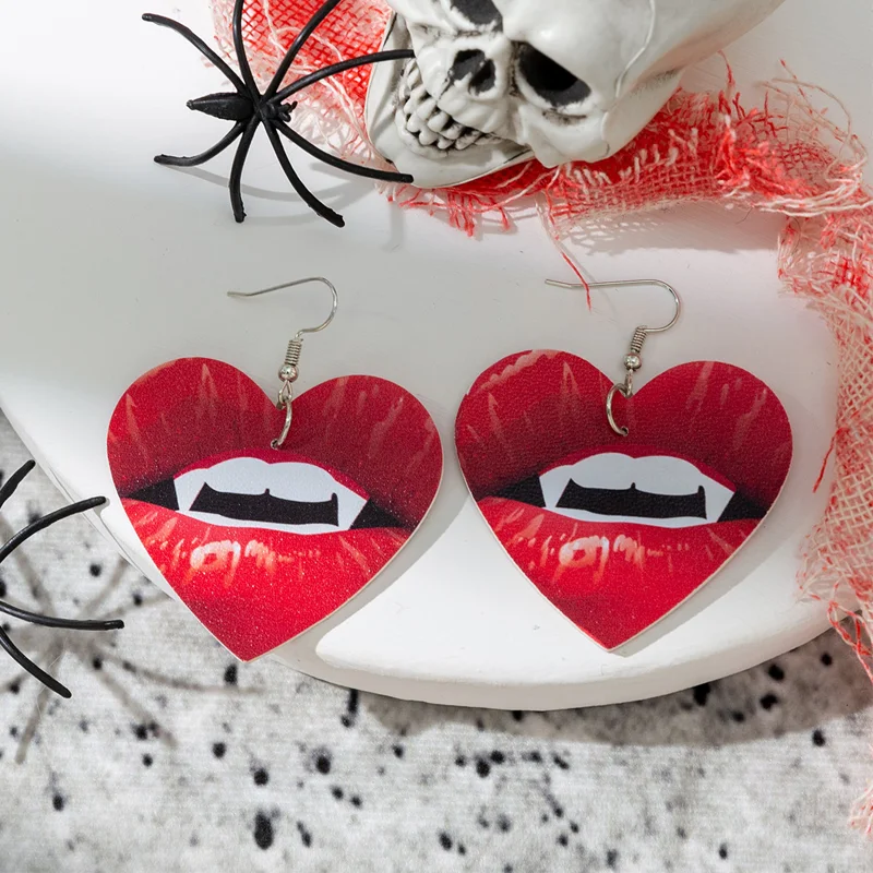 Halloween Vampire Heart-shaped Lips Earrings Teeth Fangs Pendant Dentist Dental Gift DIY Making Accessories Party Decoration