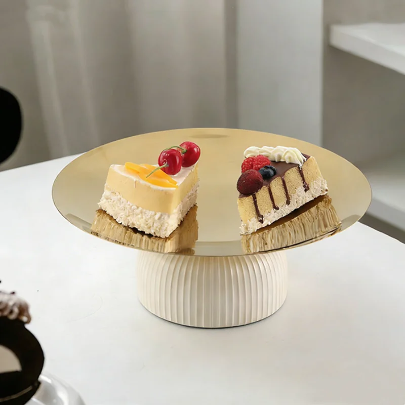 

Modern Art High Legged Circular Metal Trays, Fruit Plates, Snacks, Large Fruit Bowls, Home and Living Room Decoration Ornaments
