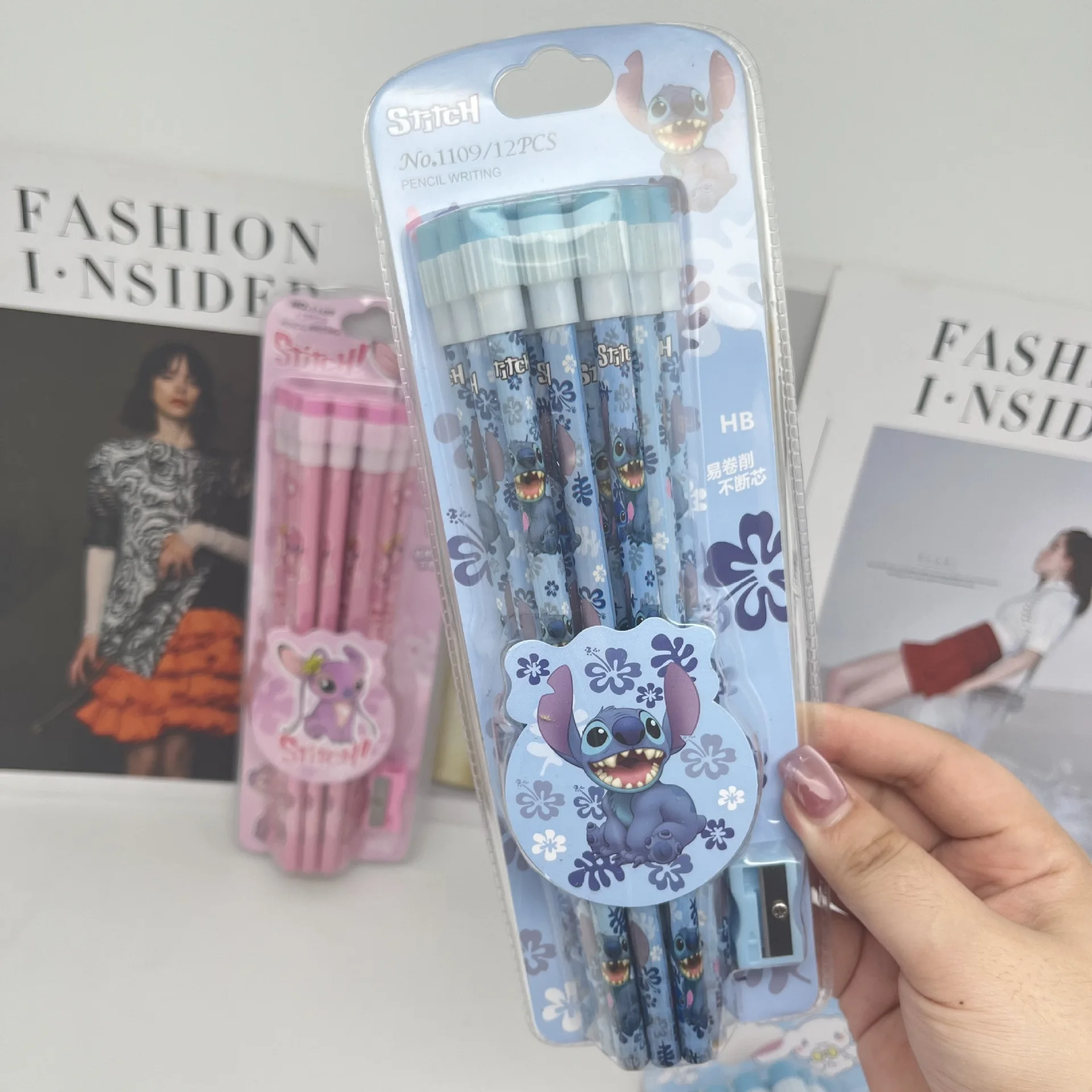 12pcs Disney Kawaii Stitch Wooden Pencil with Sharpener Creative Cartoon Student Special Pencil Anime Angel Stationary Set