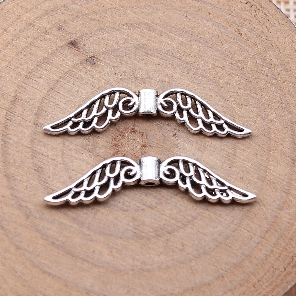 WYSIWYG 20pcs 32x8mm Antique Silver Color Angel Wings Small Hole Beads Handmade Jewelry Findings For DIY Jewelry Making