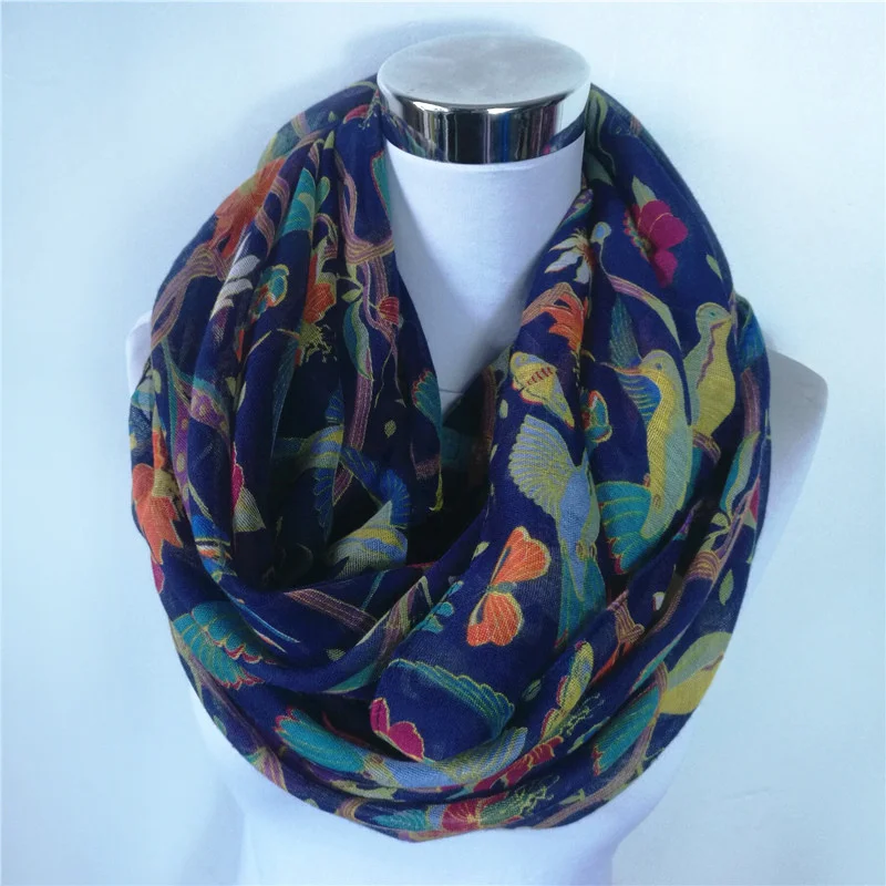 New Magpie Bird print Viscose Match Ipek Esarp loop Scarves Flower Infinity Scarf spring Wraps hot ring scarf for women