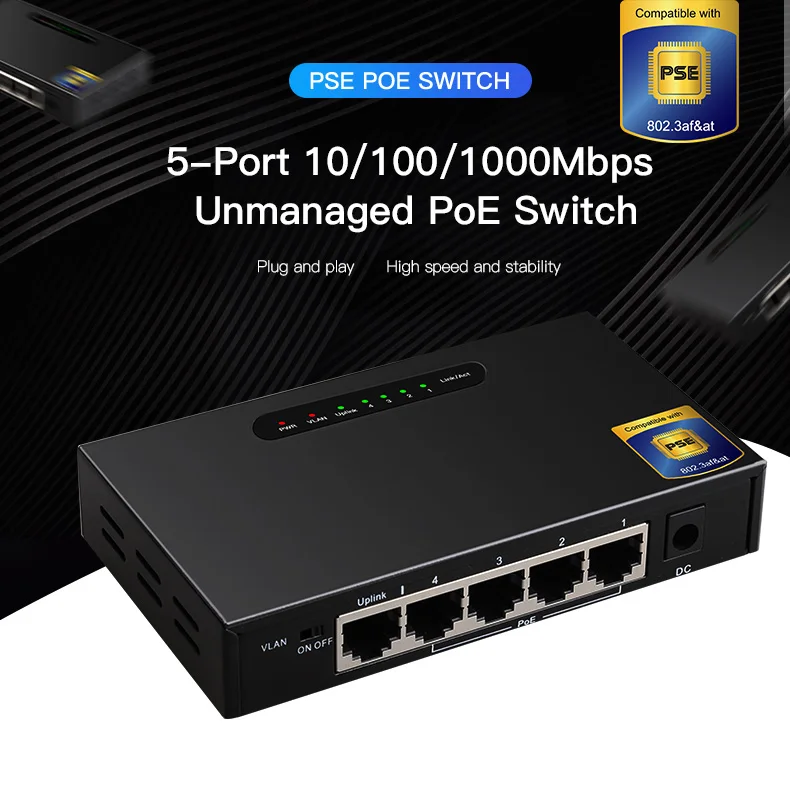 5포트 1000Mbps 비관리형 PoE 스위치 4포트 1G PoE + 1포트 업링크 이더넷 스위치