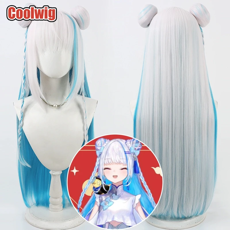 Coolwig Synthetic Hair Lize Helesta Cosplay Wigs With Buns Virtual YouTuber Lize Helesta 90cm WhiteMixed Blue Wig Heat Resistant