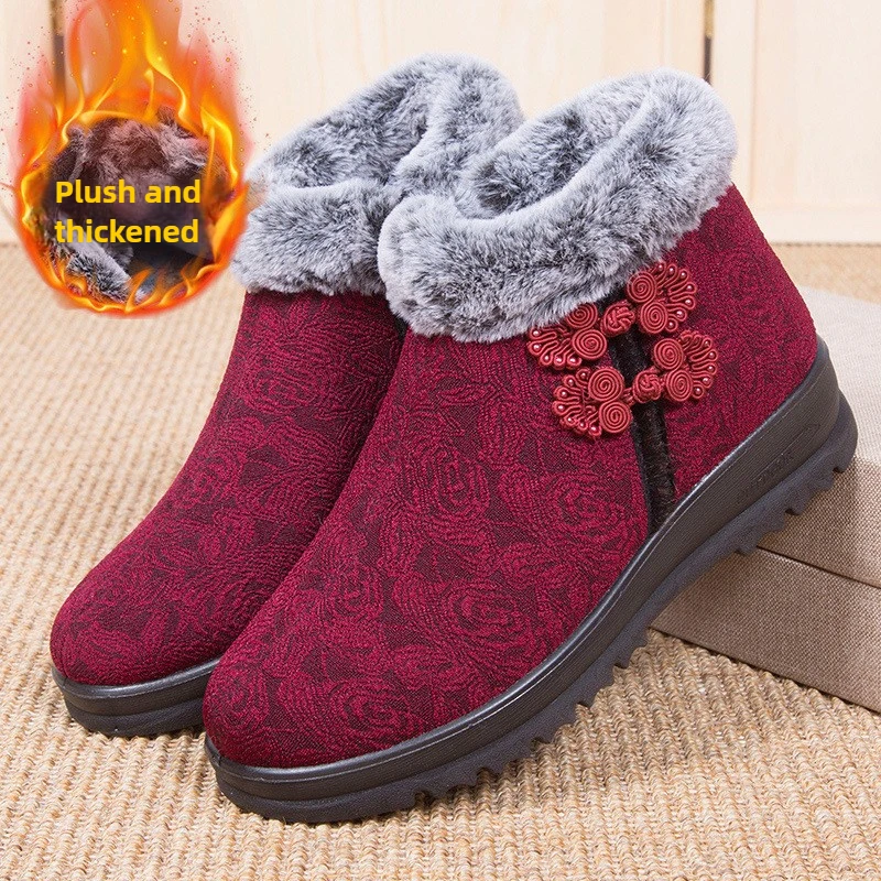 

2025 Winter Women's Thermal Lined Vintage-Inspired Shoes Antislip Waffle PU Reinforced Toe for Active Seniors All-Weather