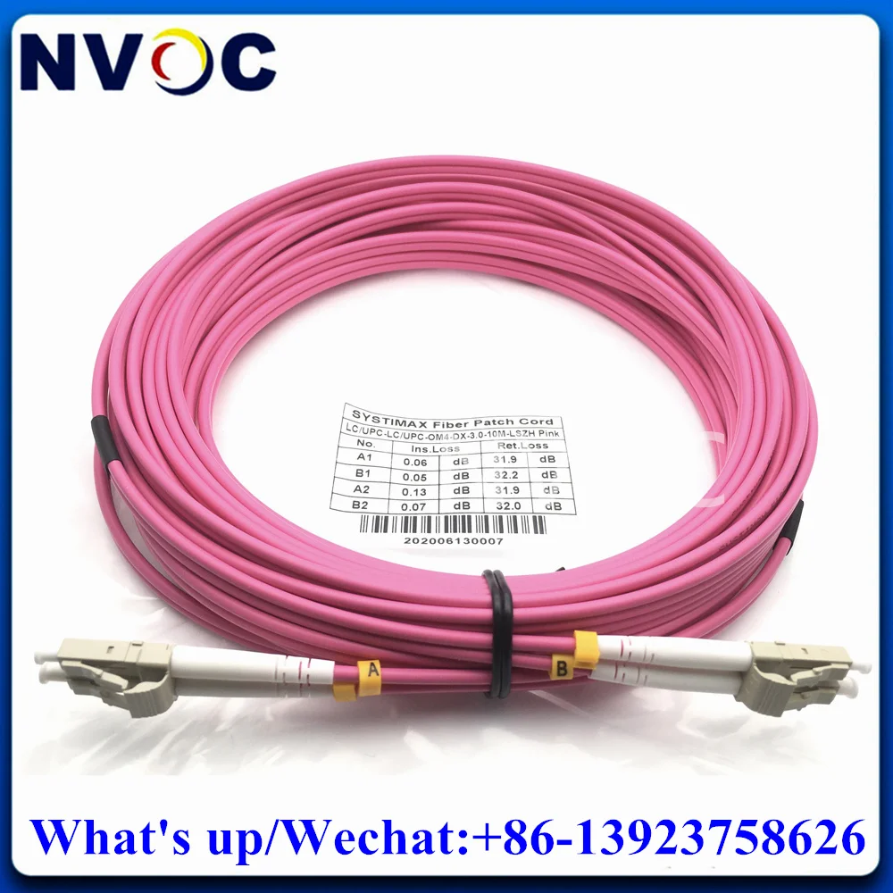 10Pcs 10Meter,MM(OM4),DX,3.0mm,LSZH Pink Jacket,LC-LCUPC Fiber Optic Zip-Cord Patch Cord,LC-ST/FC/SC Duplex MM 10M Jumper Cable