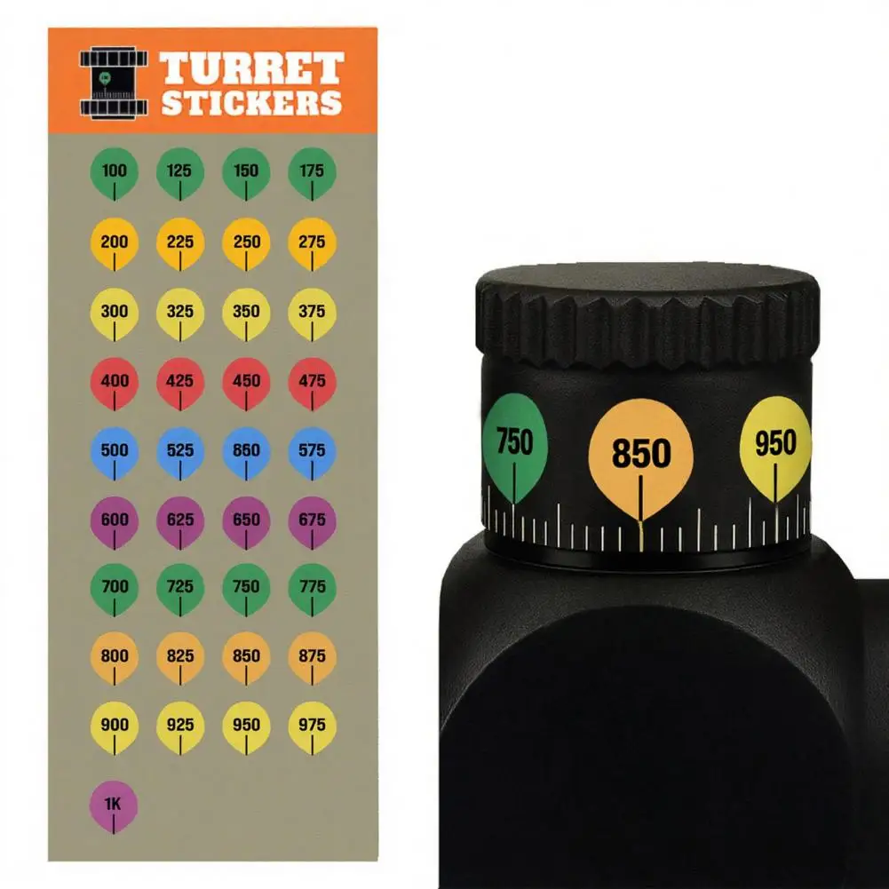 Hunting Scope Ranging Sticker for Ballistic Calculation 37 Color-Coded Labels 100-1000 Yard No-Math Drop Marker Stickers