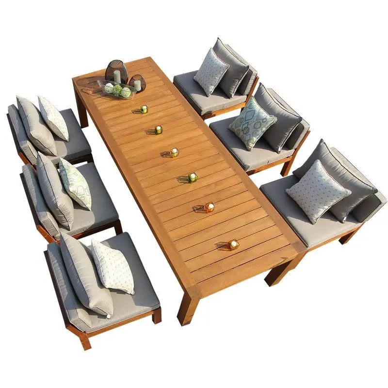 Golden teak furniture, garden table and chair combination, solid wood table and chair set