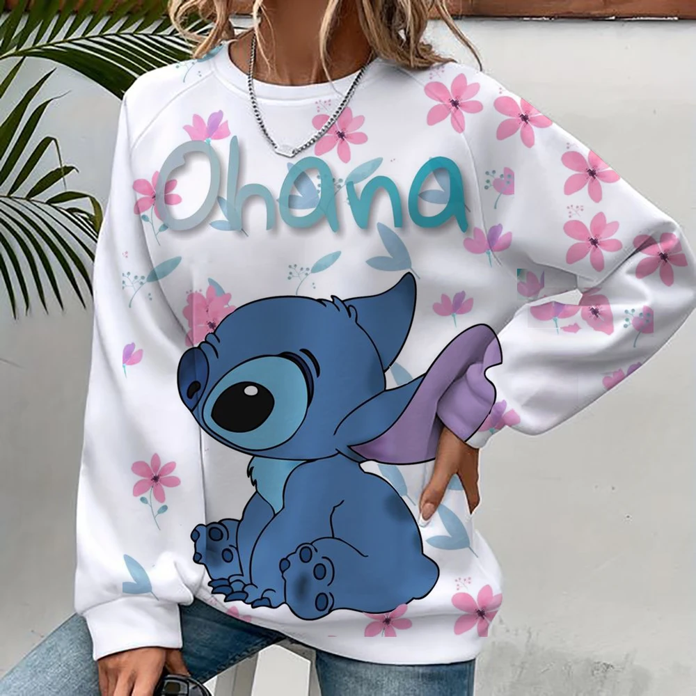 Women\'s Fashion Hoodie Disney Stitch print Fashion Autumn Daily Long Sleeve Round Neck Loose Pullover Cartoon Boho Style Sweatsh