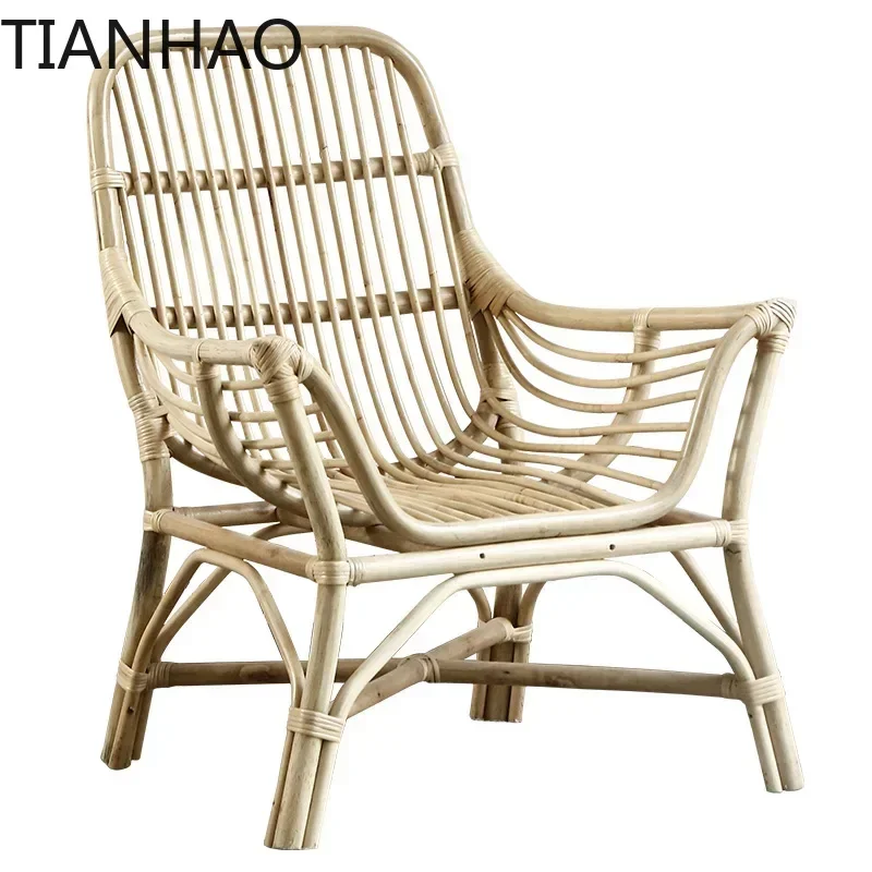 Nordic Natural Rattan Chair Single Courtyard Leisure Balcony Interior Living Room Designer Japanese Armchair Home Chaise Lounge