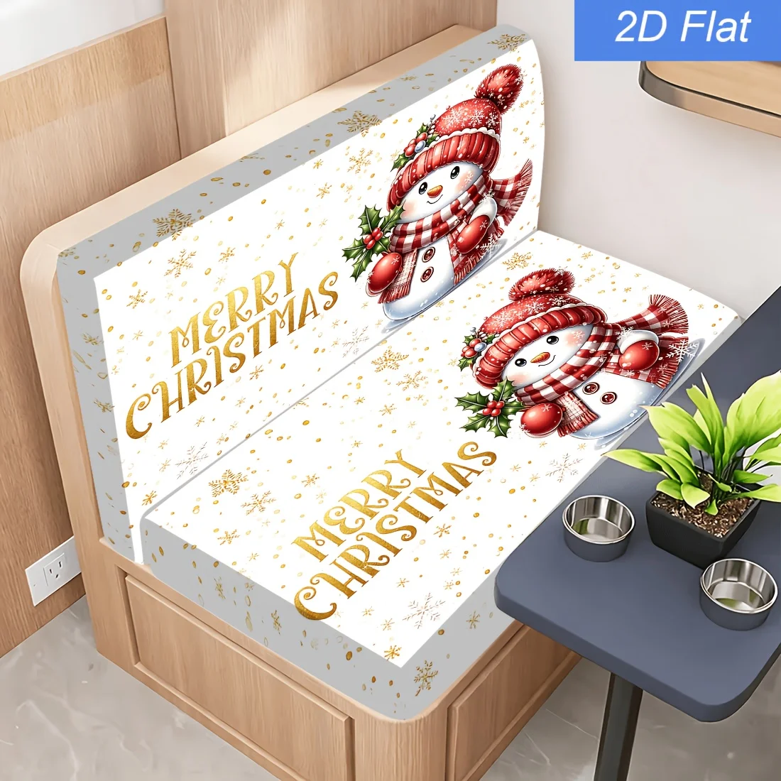 2pcs Christmas white background gold-lettered red-hat snowman pattern elastic car seat cover, for decorating camping vehicles