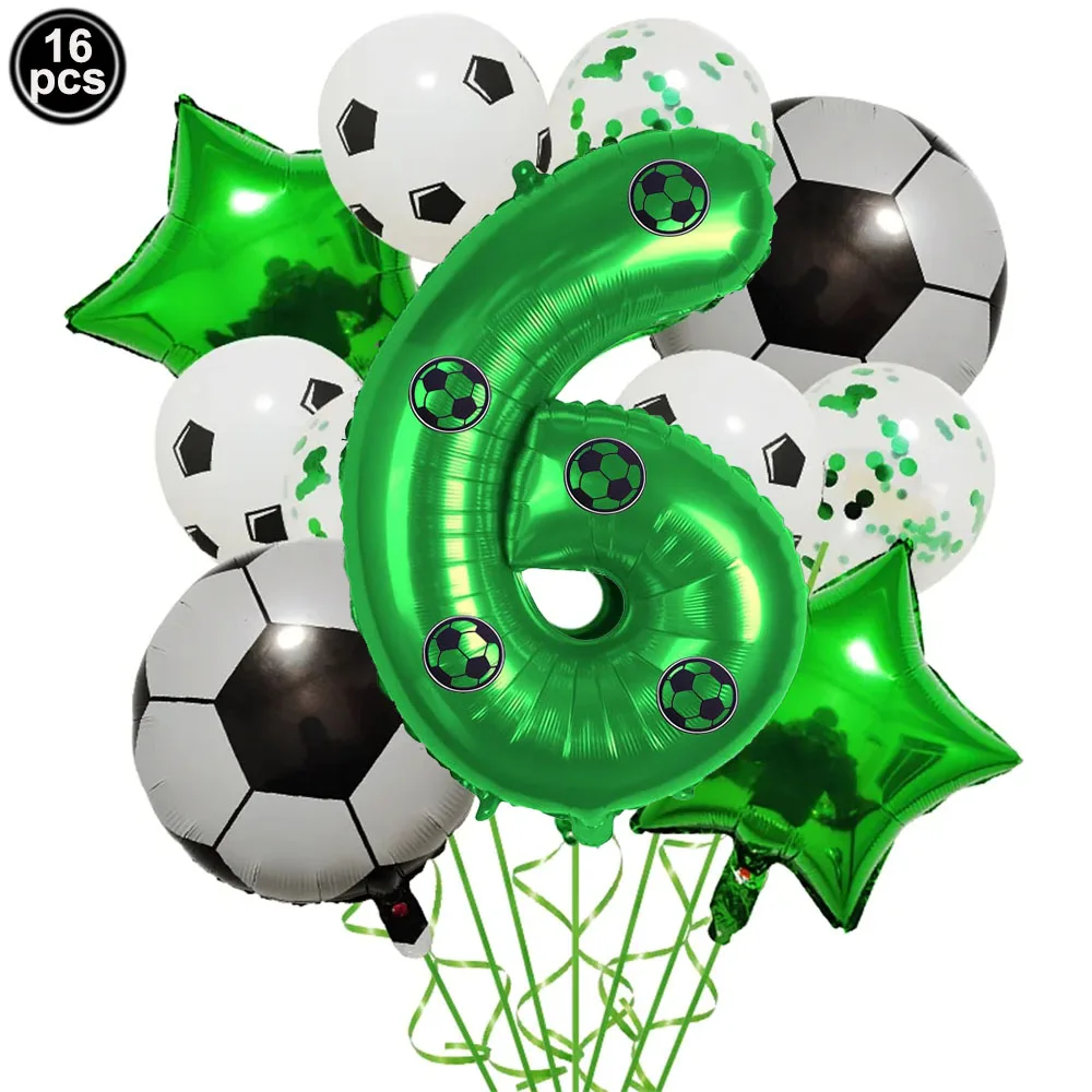 Soccer Balloons 6th Birthday Decoration 32inch Number 6 Foil Balloon Boys 1-9th Birthday Party Football Themed Party Supplies