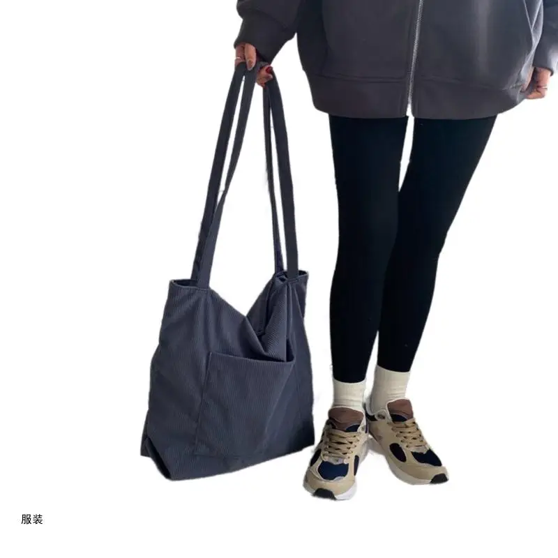 D0UD Large Capacity Corduroy Handbag with Pockets Tote for Work School College Use