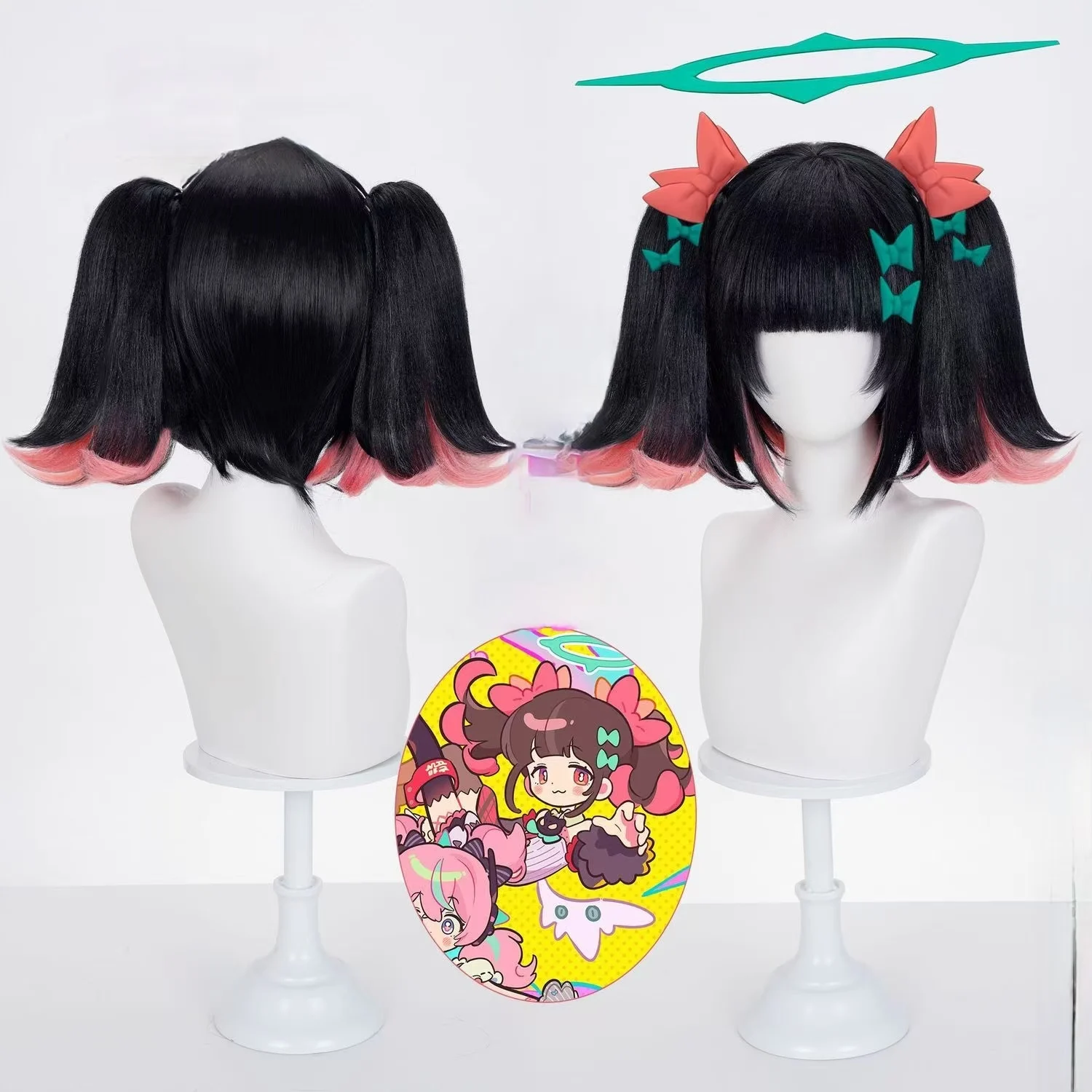 Zenless Zone Zero Cosplay Wig Nangong Yu Black With Pink Gradient Double Curly Pigtails Heat Resistant Wig For Halloween Party