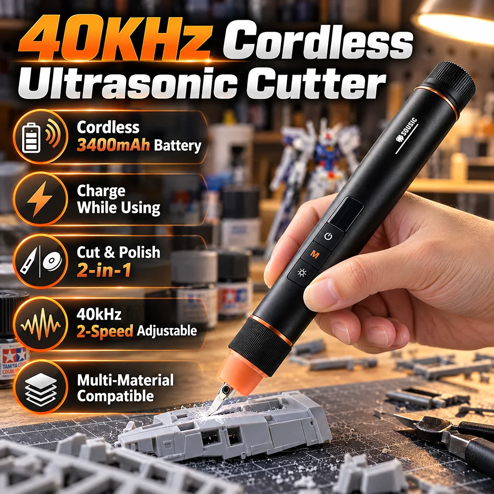 40KHz Ultrasonic Cutter Cordless Ultrasonic Cutting Knife DIY Electric Carving Tools for Resin Plastic Wood Acrylic Carbon Fiber