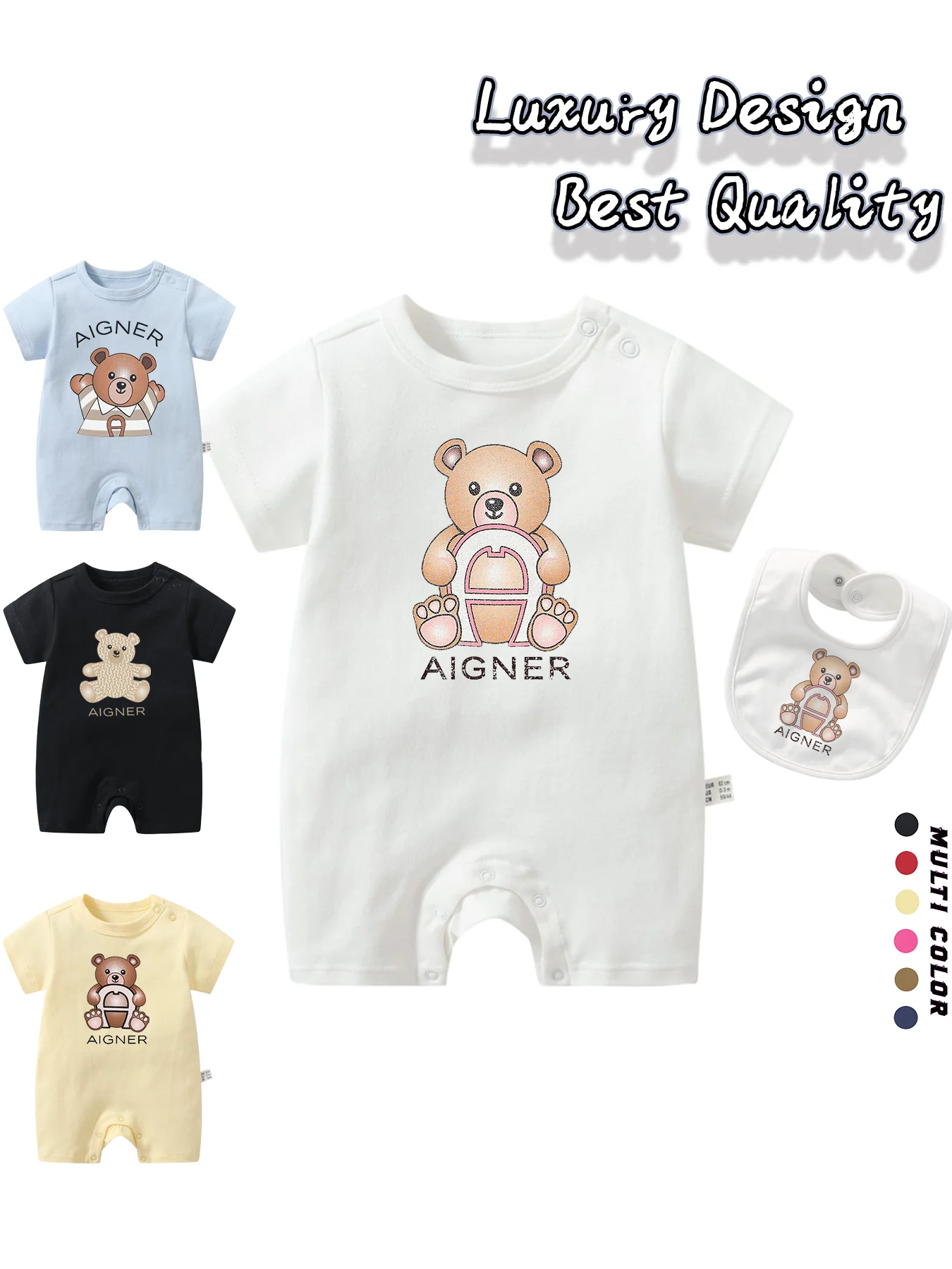 Cute Bear Romper Newborns Clothes 2025 Summer Hot Sale New Toddler Boys Jumpsuit %100 Cotton Soft Bib scarf 2Pcs Set Baby Romper