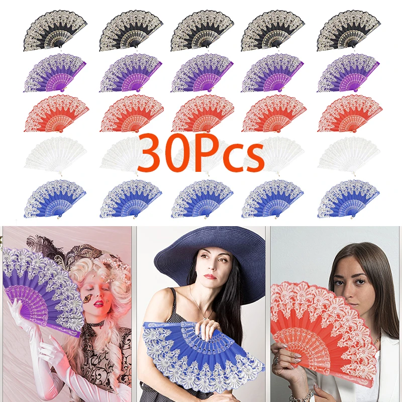 

30Pcs Colorful Folding Hand Fan Handheld Fans Summer Vintage Dancing Party Hand Fans for Girls Women